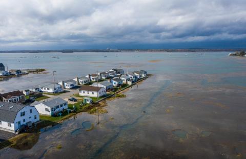 An aerial view of flooding in Hampton, NH. 