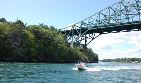 Boat under bridge