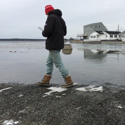 person walking on coastal NH