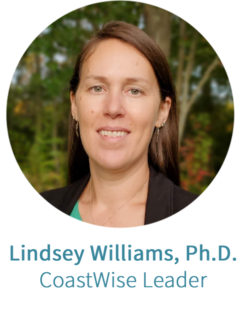 A photo of Lindsey Williams, Ph.D. labeled CoastWise Leader