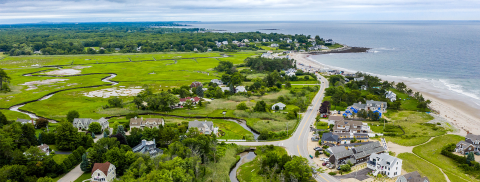 aerial image of North Hampton, NH coastal neighborhood in the summer