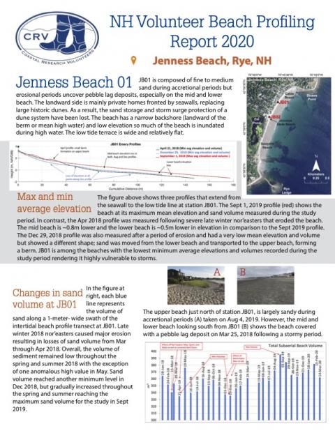 A screenshot of the 2020 Jenness Beach Beach Profiling Summary
