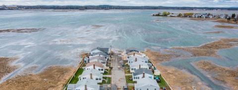 aerial image of Hampton, NH neighborhood surrounded by water at high tide