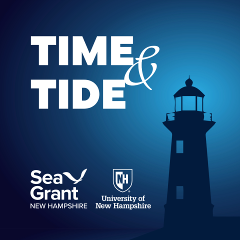 Time and Tide logo, a blue background with a lighthouse silhouette on the right side.