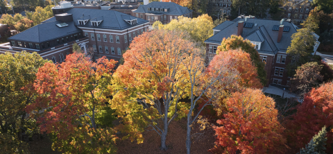 UNH campus fall foliage aerial