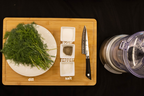 All of the ingredients needed to make cured trout.